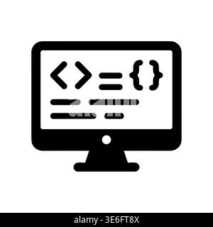 Computer Monitor Displaying Code Snippets in Simple Black and White Style Stock Vector