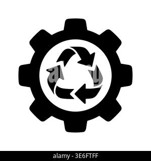 Recycling symbol in gear shape, black and white vector illustration Stock Vector