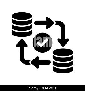 Data synchronization glyph icon, database backup and restore process Stock Vector