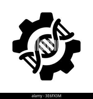 Black and white DNA strand inside gear machine vector illustration Stock Vector