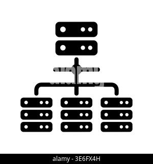 Database server network diagram in simple black glyph style Stock Vector