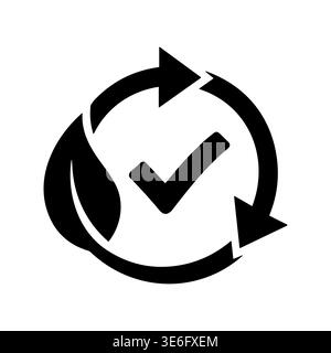 Recycle arrows circle with leaf and check mark icon Stock Vector