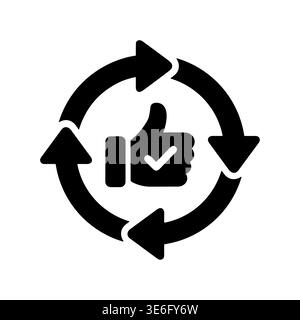 Thumbs up recycling symbol with circular arrows, black icon Stock Vector