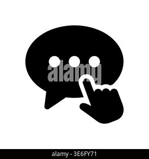 Clicking on message bubble with ellipsis, communication minimal black icon Stock Vector