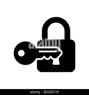 Simple black glyph icon of a key and padlock Stock Vector