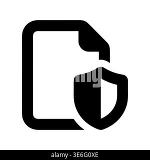 Secured document icon, data protection, modern black and white style Stock Vector