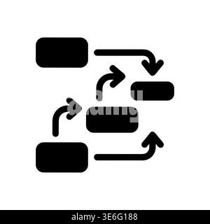Workflow diagram with connected rectangles and arrows in black Stock Vector