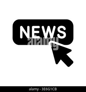 Black and white news button icon with cursor click Stock Vector