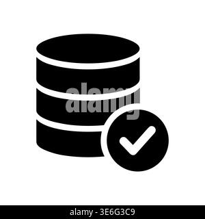 Database with check mark icon, vector illustration, glyph style Stock Vector