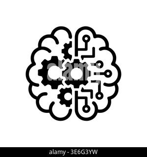 Artificial intelligence brain with gears and circuit black glyph icon Stock Vector