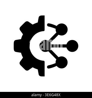 Gear and Network Connection Icon, Solid Style, Isolated Vector Stock Vector