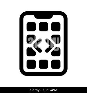 Mobile Development Icon showing coding in black and white style Stock Vector