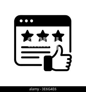 Online review with stars and thumbs up icon, minimalist style Stock Vector