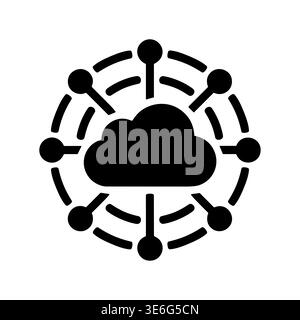 Cloud network connection, global data exchange, black glyph icon Stock Vector