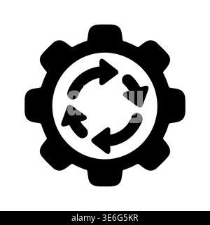 Black gear icon with rotating arrows, workflow, and process Stock Vector