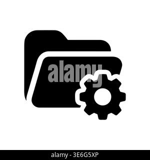 Black folder and gear icon illustrating system settings, simple style Stock Vector