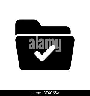 Black folder icon with white check mark, minimalist design Stock Vector
