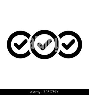 Three black check marks in circles isolated vector illustration Stock Vector