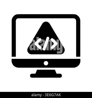 Computer screen showing code error sign black glyph icon Stock Vector