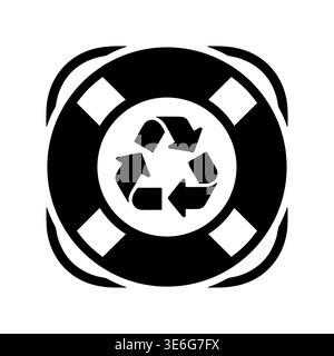 Black and white graphic icon: recycling symbol in a life preserver Stock Vector
