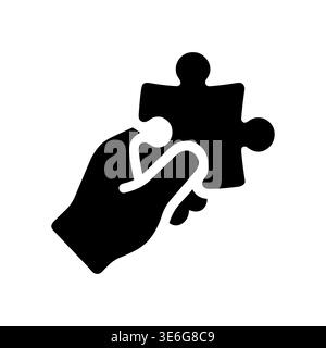 Hand holding puzzle piece glyph icon, solution concept Stock Vector