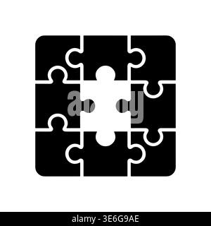 Black and white square puzzle with one piece missing icon Stock Vector