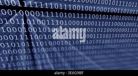 Colorful digital binary data digits and streaming binary code background with light beams Stock Photo