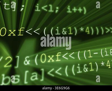 Colorful digital binary data digits and streaming binary code background with light beams Stock Photo