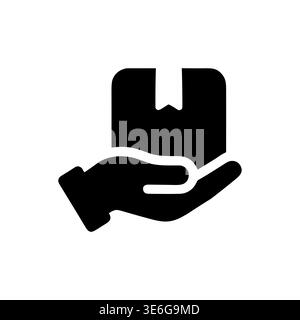 Hand holding a package black glyph vector icon illustration Stock Vector