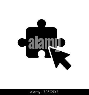 Puzzle piece and cursor icon, solution concept, black vector Stock Vector