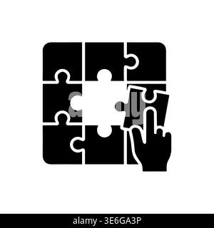 Completing the Puzzle: Hand Placing Last Piece Silhouette Illustration Stock Vector