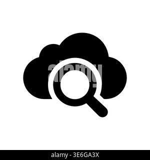 Cloud Search Icon, Data Analysis Vector Illustration in Black Stock Vector