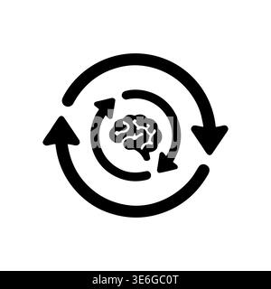 Brain refresh icon with circular arrows, knowledge cycle concept Stock Vector