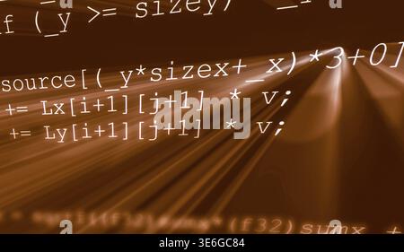 Colorful digital binary data digits and streaming binary code background with light beams Stock Photo