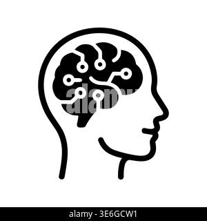 AI brain connection concept black glyph vector icon illustration Stock Vector