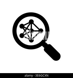 Artificial neural network analysis with magnifying glass, vector icon Stock Vector