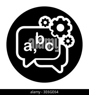 Black and white icon of chat bubbles with ABC letters Stock Vector