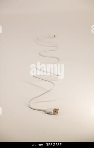 Cable with micro USB and USB connectors on a white background with clipping path. Stock Photo