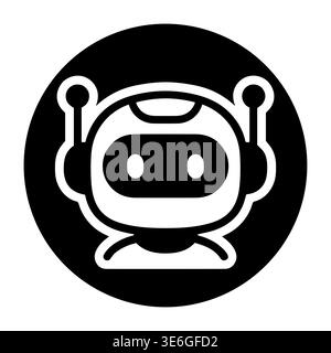 Cute black and white chatbot robot icon in a circle Stock Vector