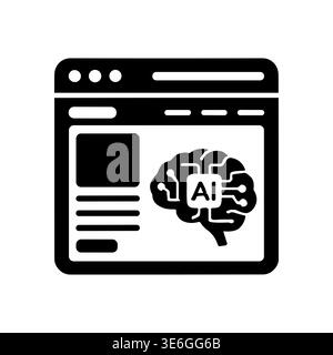 AI brain within browser window icon in glyph style Stock Vector