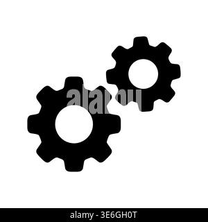 Two gears interlocking, black silhouette on a white background, icon Stock Vector