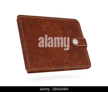 Leather brown wallet on white background. Isolated 3D illustration Stock Photo