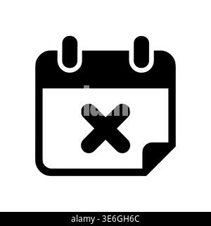 Calendar icon with cross mark, appointment cancellation, solid black style Stock Vector