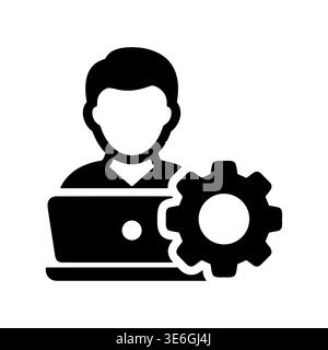 Technical support specialist icon with laptop and gear solid style Stock Vector