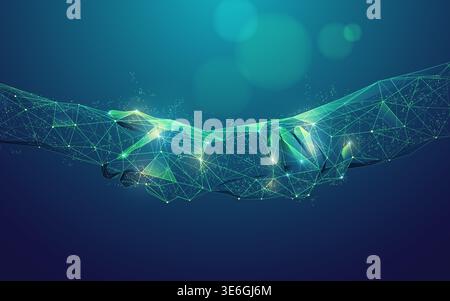 concept of partnership business agreement, graphic of low poly hands holding each other Stock Vector