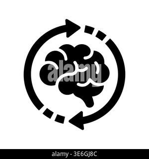Black Brain Refresh Icon with Circular Arrows Symbol Design Stock Vector