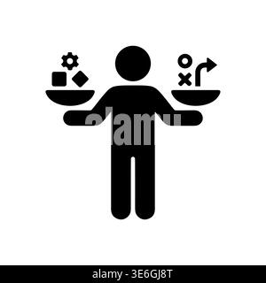 Decision Making Process Person Balancing Strategy and Execution Black Silhouette Stock Vector