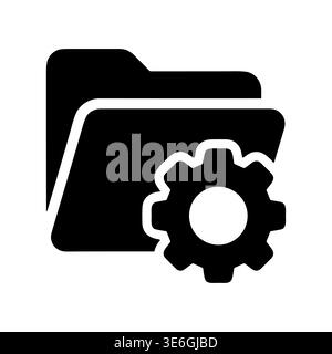 Folder and Gear Symbol Configuration Vector Icon Flat Design Stock Vector