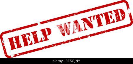 Help Wanted red rubber stamp with texture vector illustration Stock Vector
