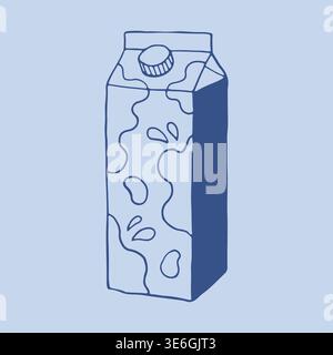 Hand drawn vector of a paper milk carton box with a plastic screw cap and decorative splash patterns. Isometric line art packaging illustration for Stock Vector